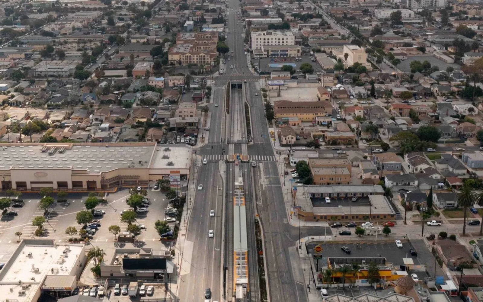 Aerial photograph of the Crenshaw Line transit infrastructure in Los Angeles County
